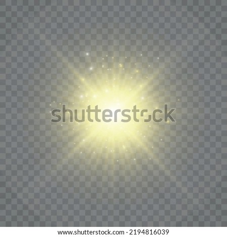 The star burst with brilliance, glow bright star, yellow glowing light burst on a transparent background, yellow sun rays, golden light effect, flare of sunshine with rays, vector illustration, eps 10