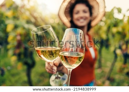 Romantic moments for couple in vineyards. Close up. Royalty-Free Stock Photo #2194838999