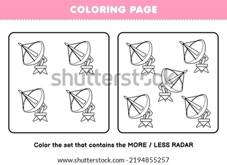 Education game for children coloring page more or less picture of cute cartoon radar line art set printable solar system worksheet