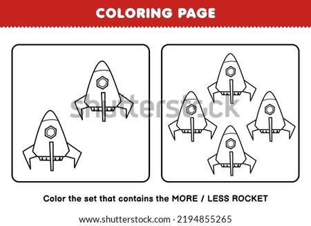 Education game for children coloring page more or less picture of cute cartoon rocket line art set printable solar system worksheet