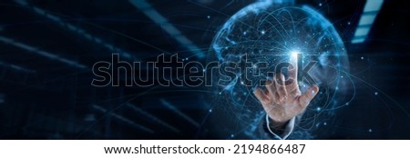 Hand touching global network connection and data exchanges, technology structure. Innovation networking on dark background