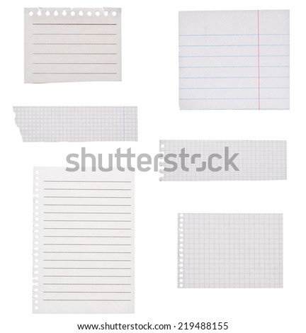 Set of blank squared and lined paper isolated on white