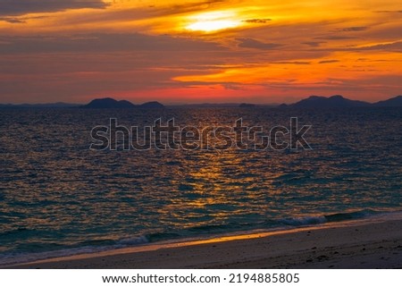 Sunset scenery by the coast at Besar Island or Pulau Besar in Mersing, Johor, Malaysia