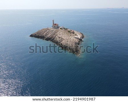 Aerial view of Blitvenica lighthouse Royalty-Free Stock Photo #2194901987