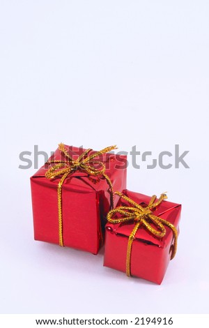 Two Christmas present on white background. with space for text