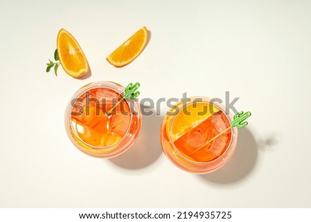 Concept of summer cocktail, Aperol Spritz, top view Royalty-Free Stock Photo #2194935725