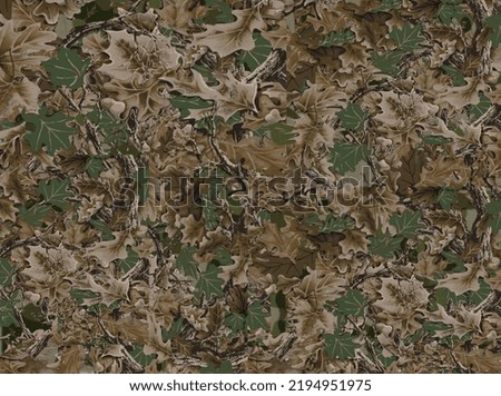 Realistic forest camouflage. Seamless pattern. oak branches and leaves. Useable for hunting and photography purposes. Seamless vector illustration. Classic clothing style masking camo repeat print. Royalty-Free Stock Photo #2194951975