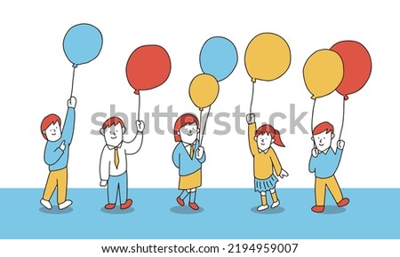 Vector illustration of education concept. Happy students gathering with air balloons.