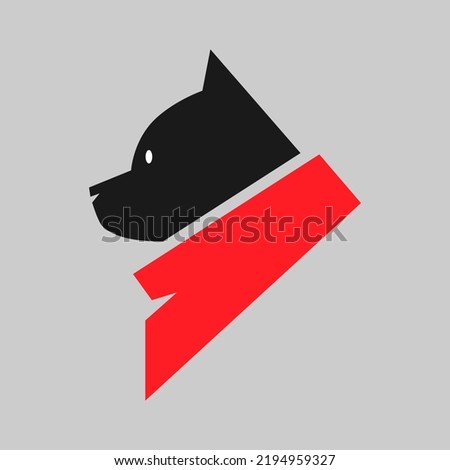 Dog wearing red bandana in profile portrait symbol on gray backdrop. Design element