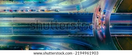 Expressway top view, Road traffic an important infrastructure,car traffic transportation above intersection road in city night, aerial view cityscape of advanced innovation, financial technology	 Royalty-Free Stock Photo #2194961903