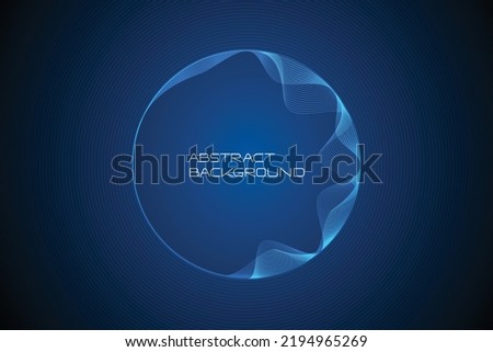 Vector abstract circles lines wavy in round frame in blue background, radial sound curve, Music Equalizer background