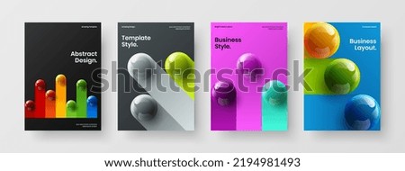 Creative booklet A4 vector design layout composition. Abstract realistic spheres handbill template set.