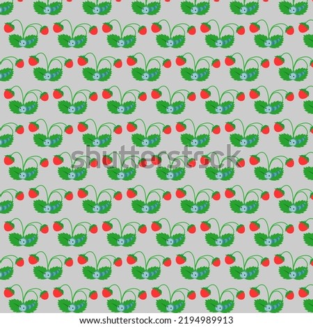 In the picture, a background of strawberries, summer, a children's background, a background with a caterpillar. New background for the project, presentation. 