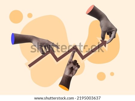Teamwork, Graphs.  Contemporary art collage made of shots of people, hands working hardly isolated over pastel color background, Concepts of business, finance, career, co-workers, a