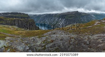 Rocky landscape on the hike to Trolltunga. Røldal Norway, July 2022.