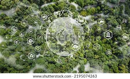 ESG, Zero Carbon Emission Environmental Technology Concept Sustainable Development Goals top view of road in green season environment and business growth together sustainable resources Royalty-Free Stock Photo #2195074263