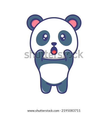 Cute baby panda exited cartoon illustration. Panda cartoon flat design. For sticker, banner, poster, packaging, children book cover.