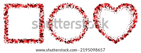 A set of red heart frames with space for text. Frames of different shapes square, round, heart. Background for Valentine's Day or Weddings and Mother's Day.