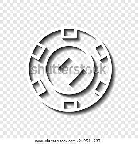 Casino, poker chip, diamond simple icon vector. Flat design. White with shadow on transparent grid. 