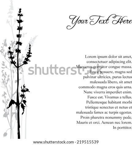 Silhouettes of flowers and grass, hand drawn vector illustration