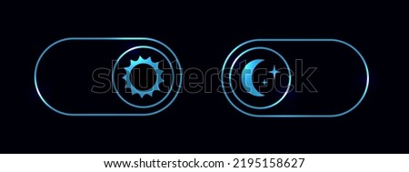 Switch element button for light or dark theme. Digital toggle symbol. Day night mode icon for application. Indicator for smartphone. Frontend control realistic vector illustration on black Royalty-Free Stock Photo #2195158627