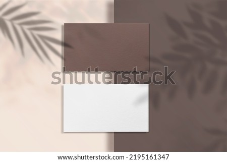 Luxury business card mockup with leaf shadow overlay