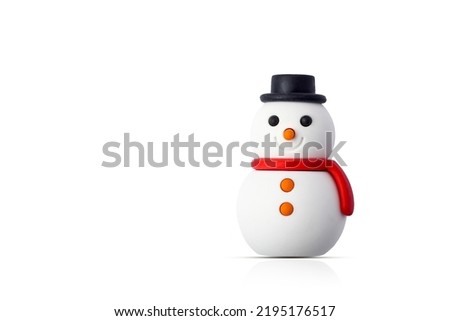 Snowman isolated on white background with shadow and reflection