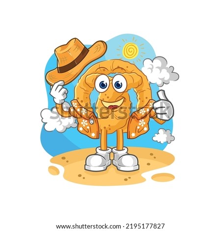 the pretzel go on vacation. cartoon mascot vector