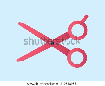 Red scissors icon. Sticker for social networks. Equipment for haircuts, animal care. Fashion and style, appearance. hairdressing tools. Grroming for cats and dogs. Cartoon flat vector illustration
