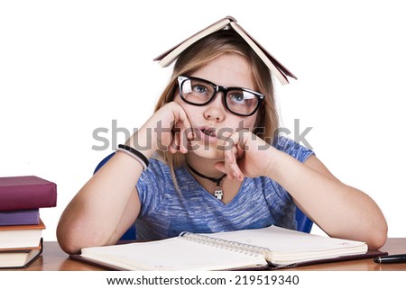 girl with books isolated on white background
