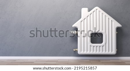Home heating radiator in the form of house. 3d illustration Royalty-Free Stock Photo #2195215857