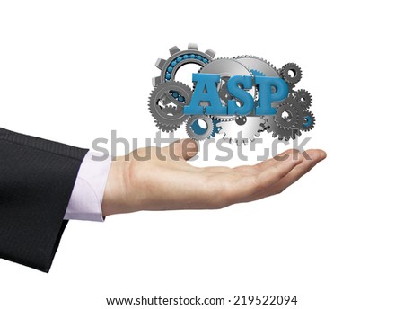 gears with text asp over a businessman hand