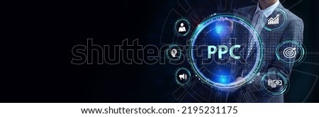 Pay per click payment technology digital marketing internet concept of virtual screen. PPC Royalty-Free Stock Photo #2195231175