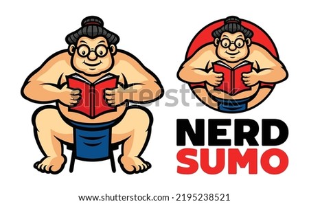 Nerd sumo is reading a book with text - vector illustration