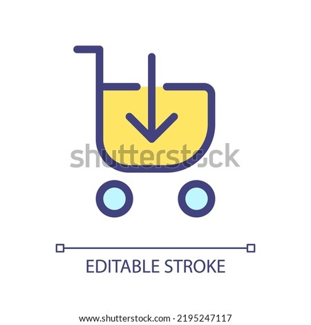 Loading shopping cart pixel perfect RGB color ui icon. Put product in trolley. Simple filled line element. GUI, UX design for mobile app. Vector isolated pictogram. Editable stroke. Arial font used