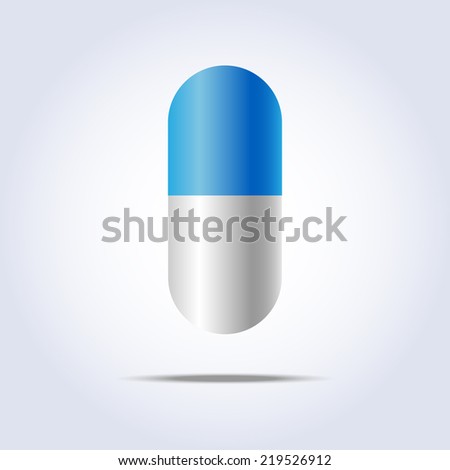 Blue and white pill on white background. Vector illustration