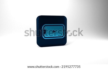 Blue Online play video icon isolated on grey background. Smartphone and film strip with play sign. Blue square button. 3d illustration 3D render.