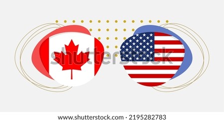 USA and Canada flags. American and Canadian national symbol with abstract background and geometric shapes. 