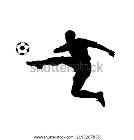 Football Soccer player silhouette with ball. Isolated Logo. Sport player shooting on white background. Vector illustration № 6. 