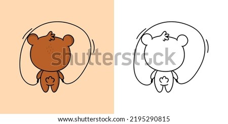 Bear Sportsman Clipart for Coloring Page and Multicolored Illustration. Brown Bear Athlete. Vector Illustration of a Kawaii Animal for Coloring Pages, Prints for Clothes, Stickers.
