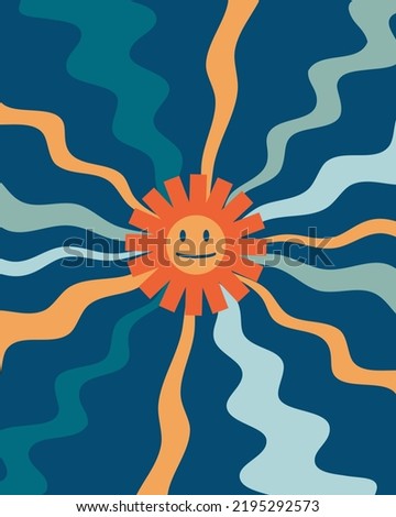 Bright groovy sun poster in trendy y2k style. Retro print for tee, streetwear, textile and fabric. Vintage vector illustration for decor and design.




