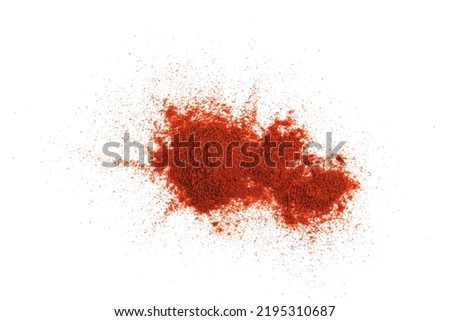 Pile of red paprika powder isolated on white background, top view Royalty-Free Stock Photo #2195310687