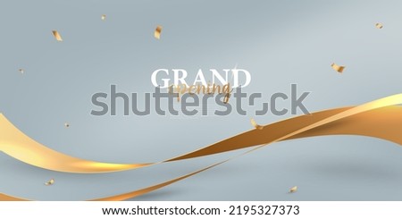 Design a launch card with a gold ribbon with confetti. vector illustration business banner template