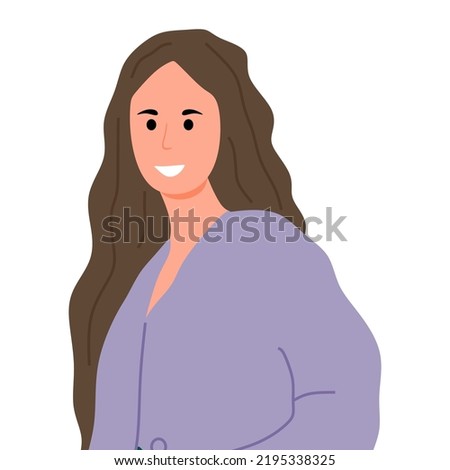 Happy young girl portrait. Smiling woman on a white background. Happy character. Portrait of smiling company employee or entrepreneur. Design for websites. Cartoon modern flat vector illustration 