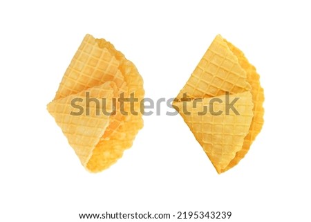 two freshly baked belgian waffles isolated on white background with clipping path include for design usage purpose., top view