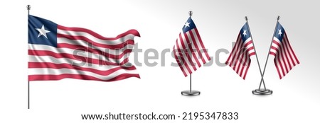 Set of Liberia waving flag on isolated background vector illustration. 3 Liberian wavy realistic flag as a patriotic symbol Royalty-Free Stock Photo #2195347833