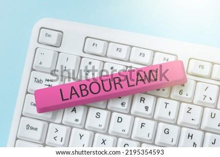 Text caption presenting Labour Law. Conceptual photo Rules implemented by the state between employers and employee -