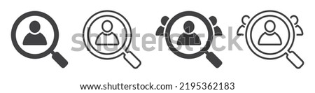 Set of human resource icons. Hiring icons, loupe career symbol. Search job vacancy, find people. Hiring employee, human resources services, recruitment research. Vector illustration. Royalty-Free Stock Photo #2195362183