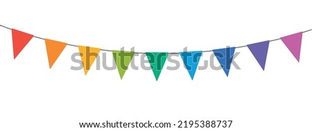 carnival garland, birthday party decoration, single string of flags, banner background, colorful pennants, simple vector illustration Royalty-Free Stock Photo #2195388737