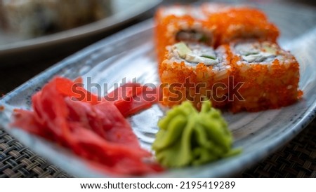 California roll on a plate. Sushi restaurant